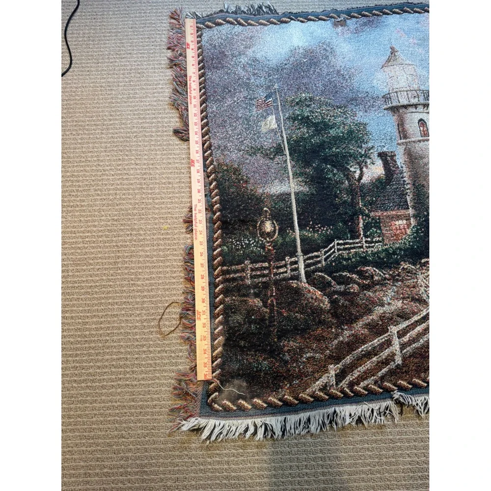 Thomas Kinkade Lighthouse Woven Throw Blanket‎ Tapestry 40x59 Coastal Cottage